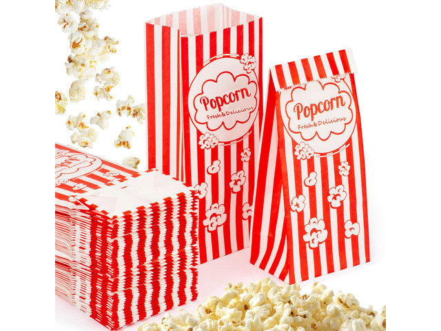 200pc Popcorn Bags 1.3oz - Flat Bottom Disposable Popcorn Paper Bag Popped Kernels Small Containers, Movie Night Supplies for Halloween, Christmas,...