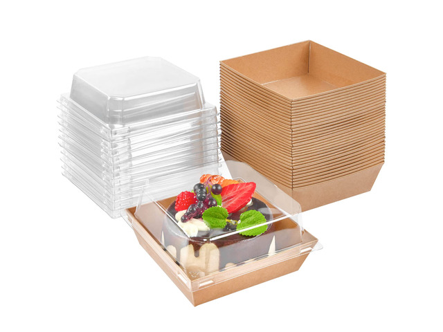 100 Pack 4 Inches Small Charcuterie Boxes with Clear Lids Paper Bakery Boxes, Brown Dessert Boxes, Disposable To Go Food Containers, For Cookie,...