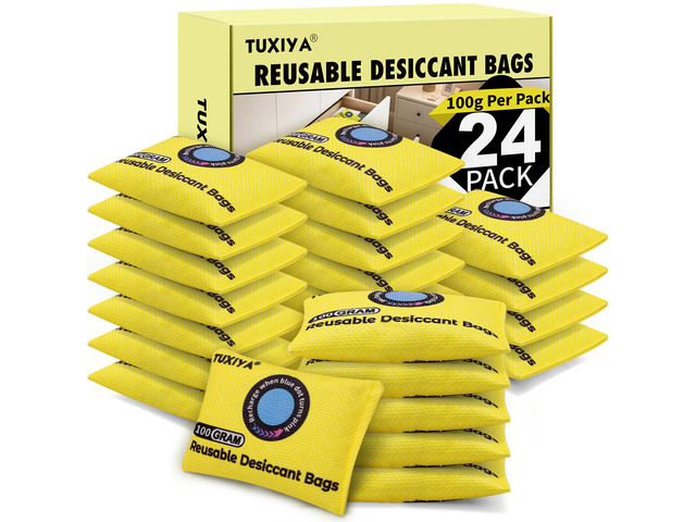 24Pack 100g Each Rechargeable Silica Gel Desiccant Packets Color Indicating Desiccant Packs for Storage,Moisture Absorbers for Storage Bins,...