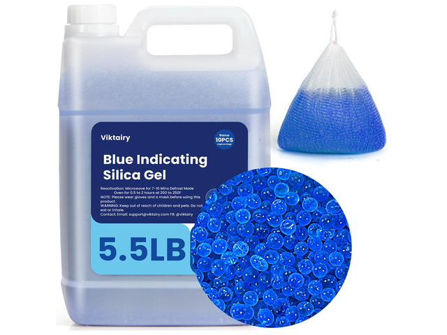 5.5 LBS Blue Silica Gel Desiccant Beads, Reusable & Color Indicating Premium Desiccant Bulk, Industry 3-5 mm Silica Beads Dehumidifier for 3D...