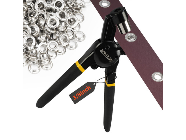 Grommet Tool Kit, 3/8 Inch Handheld Eyelet Kit Hole Punch Grommet Eyelet Press Pliers with 300 Silver Anti-Rust Grommets for Tarp Leather Fabric...
