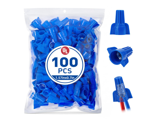 100 Pcs Blue Wire Connectors Nuts, Winged UL Listed Wire Caps 14-6 AWG, Twist-On Nuts Screw Wires Cap Large, for Home Electric Wiring, DIY Repairs...