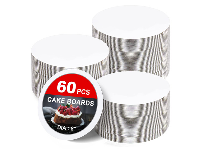 60-Packs Cake Boards 8 inch Round, White Cake Board Rounds White Cake Circles Rounds Base Food-Grade Cardboard Cake Plate for displaying Cakes,...