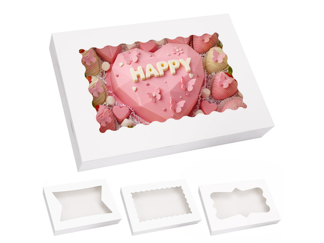 60pcs 16x11x2.5 Inches Bakery Boxes with 3 Style Window Large Cookie Boxes (Not Popup) with 3 Style Window for Bakery, Pastries, Donuts, Muffins,...