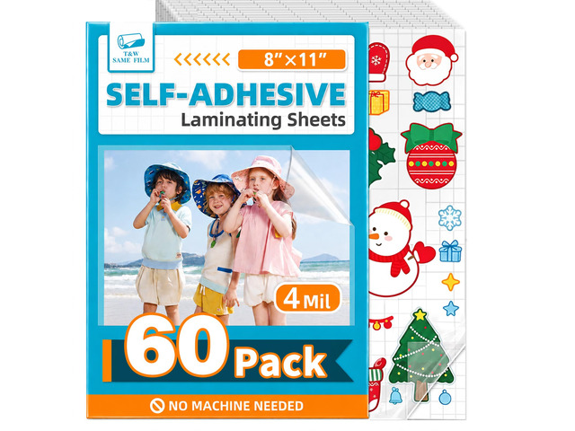 Self Adhesive Laminating Sheets 60 Pack, 8x11'', No Heat Laminating Sheets 4Mil No Machine Needed Instant Self Sealing Laminating Sheets-Dry...