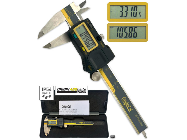 Absolute Origin 0-4' Digital Caliper, IP54 Stainless Steel, SPC/USB Output Port, Inch & Metric Modes, Case, Manual