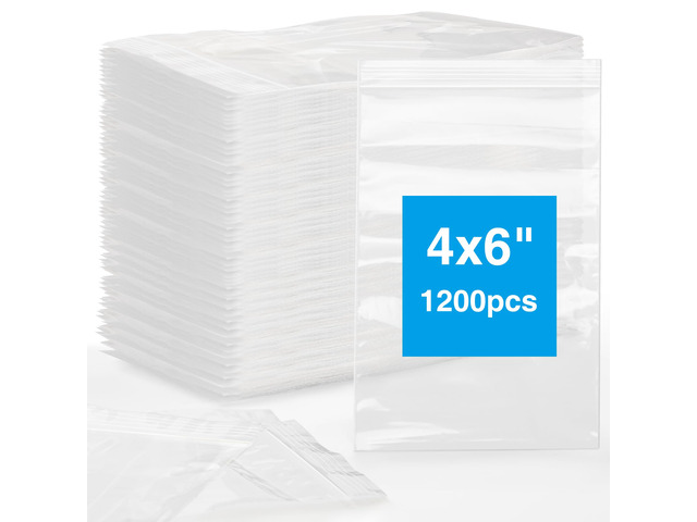 1200Pcs 4 x 6 Inch Plastic Zip Bags, Clear 2 Mil, Resealable Jewelry Bags for Small Business, Daily Vitamin, Candy, Jewelry Storage and Organizing