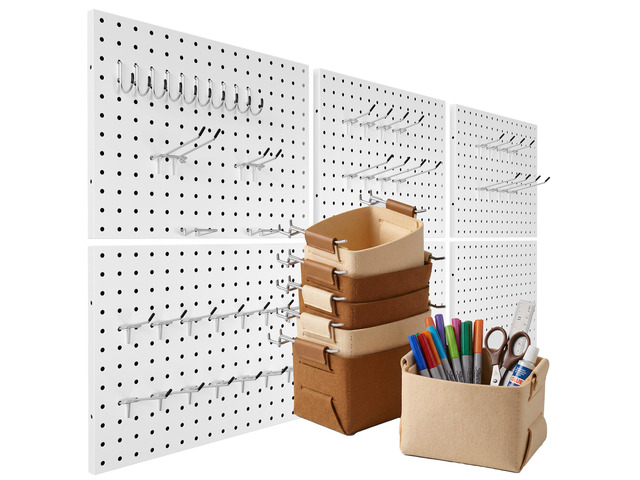 6 Pack Peg Board Organizer, Includes Metal PegBoard and Accessories White Pegboard Panels with 50 Pcs Hooks and Baskets, Wall Organization for...