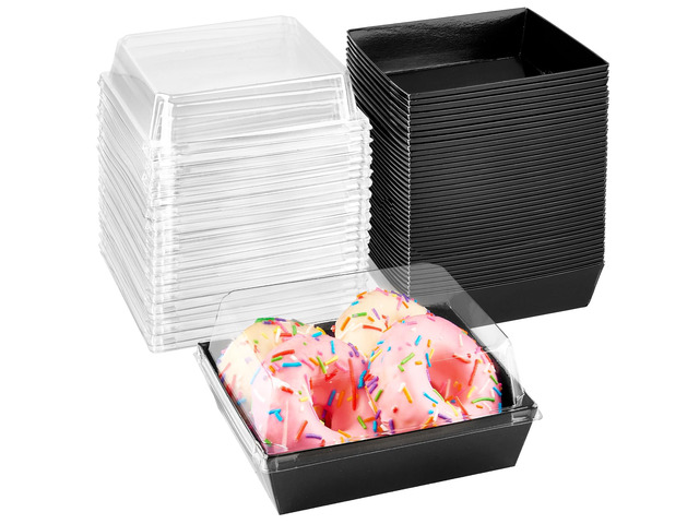 Charcuterie Boxes with Clear Lids, 5 Inches, 100 Pack, Black To Go Paper Food Containers, Disposable Bakery Dessert Boxes, For Sandwich, Cookie,...