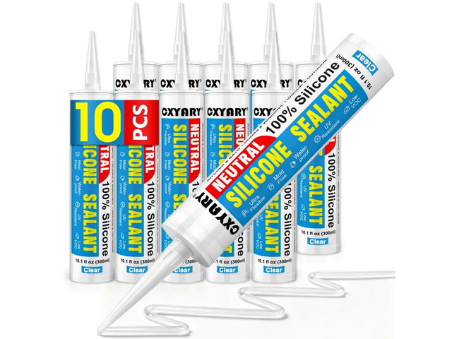 Silicone Caulk & Sealant Clear, 10 Pack - 100% Silicone Sealant (300ml) Waterproof Silicone Caulking for Kitchen, Bathroom, Toilet, Sink, Window ...
