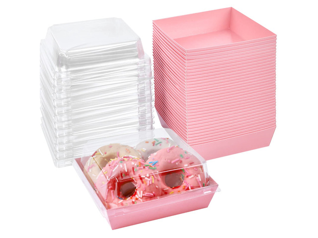 Charcuterie Boxes with Clear Lids, 5 Inches, 100 Pack, Pink To Go Paper Food Containers, Disposable Bakery Dessert Boxes, For Sandwich, Cookie,...