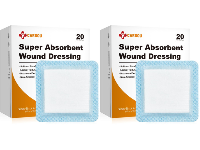 4' x 4' Super Absorbent Wound Dressing, 40 Pack, Non-Adhesive Pads Breathable Absorbent Bandages, Soft Highly Absorbent Dressing, Non Stick Gauze...