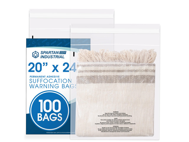 20' X 24' (100 Count) Self-Seal Clear Poly Bags With Suffocation Warning for Packaging, Bedding, Costumes - Permanent Adhesive