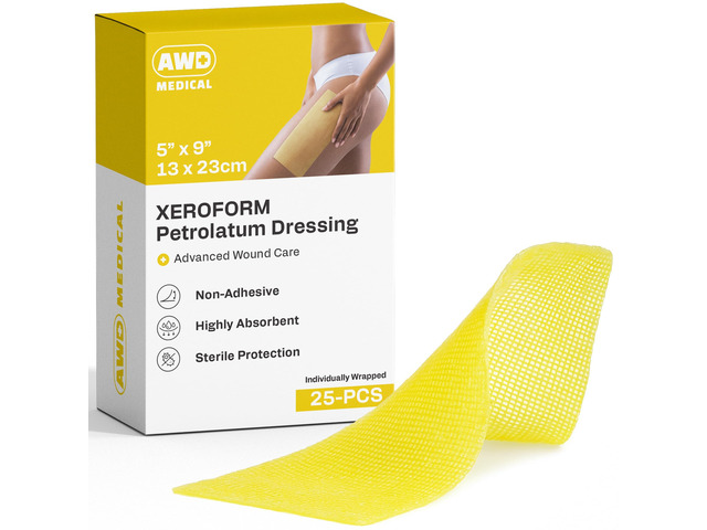 Xeroform Petrolatum Dressing, Non-Adherent, 5x9 in, 25 Count Sterile Fine Mesh Gauze Pads for Burns, Skin Grafts, Surgical Wounds and Lacerations;...