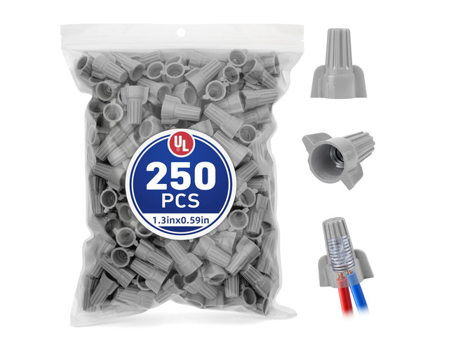 250 Pcs Grey Wire Connectors Nuts, Winged UL Listed Wire Caps 18-8 AWG, Twist-On Nuts Screw Wires Cap Large, for Home Electric Wiring, DIY Repairs...