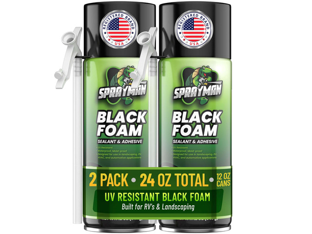 Black Waterfall Foam Sealant - (2x12oz) Expanding Polyurethane Pond Foam Sealer, UV Resistant, Water Proof Spray for Landscape & Exterior, Straw...