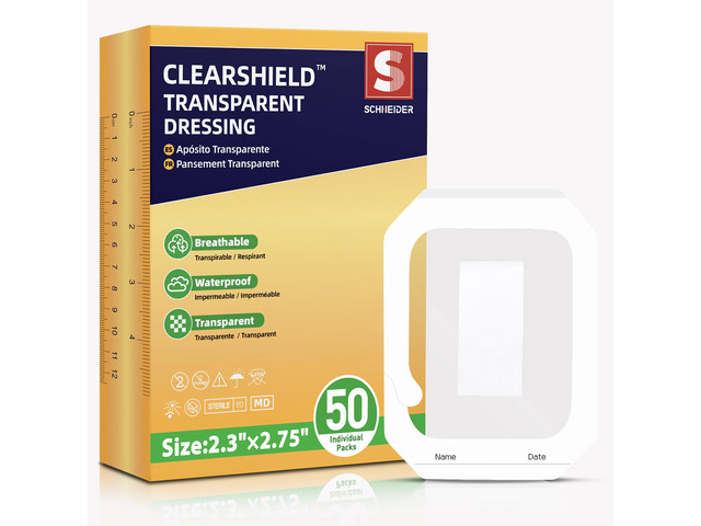 Transparent Film Dressing with Pad, 2.3' x 2.75', 50 Pack, Waterproof Patch Waterproof Clear Adhesive Bandage for Skin Protection, Post-Surgical...