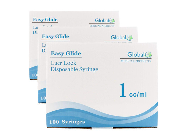 1ml 1cc Sterile Syringe Luer Lock Tip, No Needle, Pack of 300