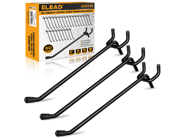 60-Piece 6 Inch Extra Thick Pegboard Hooks, Heavy Duty Peg Board Organizer Accessories, Peg Board Tool Hangers Fit for 1/4' Pegboard Hanging Tools...