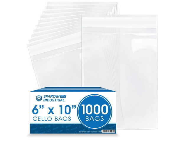 6' X 10' Self-Sealing Cellophane Bags (1000 Count) Clear Resealable Cello Bags for Cards, Photos, Cookies, Retail Packaging