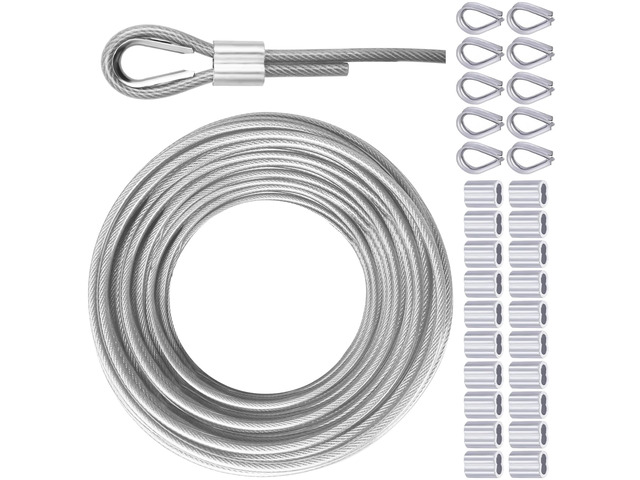 Vinyl Coated Galvanized Steel Wire Rope 3/16' PVC Covered Steel Cable 50ft/100ft/150ft/200ft, Ideal String Light Hanging Cable