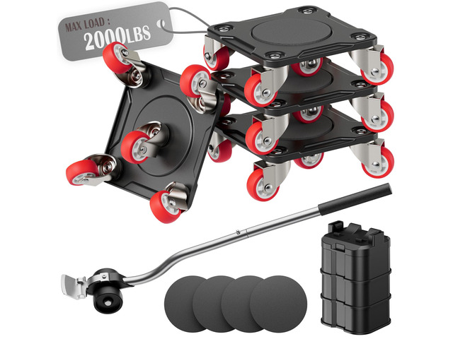 Heavy Duty Furniture Movers with 5-Wheel Dollies Furniture Dolly Set with Lifter & Base, 360° Swivel Casters, Non-Slip Pads, Up to 2000 lbs Load...