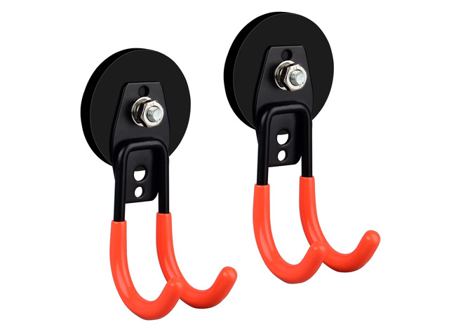 Garage Strong Magnetic Hooks, 2 Pack Heavy Duty Large J Hooks with Magnet, Anti-Slip Coating Magnet Hooks for Garden Tools, Ropes,Drill