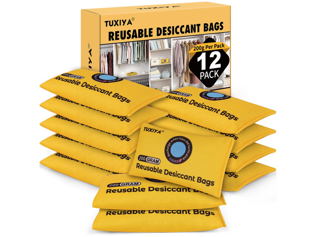 12Pack 200g Each Rechargeable Silica Gel Desiccant Packets Color Indicating Desiccant Packs for Storage,Moisture Absorbers for Storage Bins,...