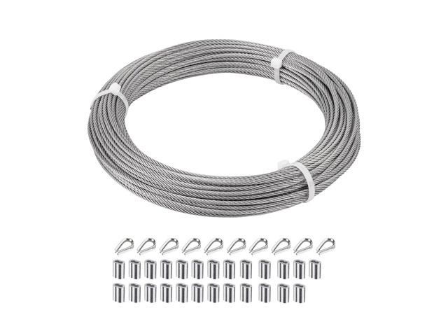 1/8 inch Wire Cable,100ft Wire Rope Metal Cable with Loop Sleeve and Steel Thimble, 7x7 Marine Stainless Steel Strand Core Perfect for Deck Railing...