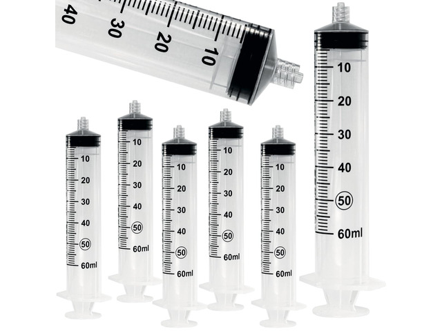 Luer-Lock Syringe, 60 mL, 60 Count, Blister-Packed Secure Luer-Lock Tip, Precise Dosing Graduation, High-Transparency Barrel, Smooth Plunger Action