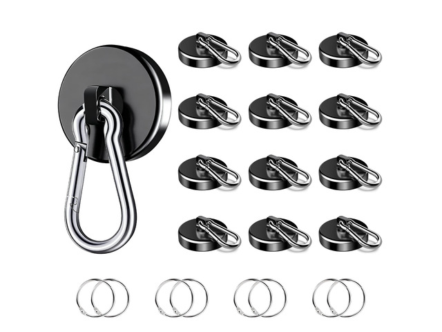 200Lbs Magnetic Carabiner Hooks, 12 Pack Black Strong Magnetic Hooks Heavy Duty with Swivel Carabiner for Cruise, Black Neodymium Magnet Hooks...