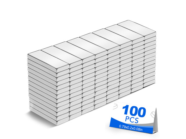 100 Pack Strong Neodymium Bar Magnets, 20 x 5 x 2 mm Rare Earth Neodymium Magnets with Double-Sided Adhesive Perfect for Fridge, Garage, Kitchen,...