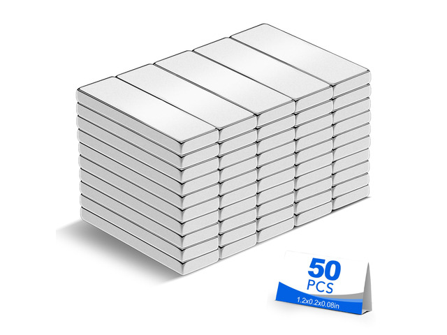 50 Pack Strong Neodymium Bar Magnets, 30 x 5 x 2 mm Rare Earth Neodymium Magnets with Double-Sided Adhesive Perfect for Fridge, Garage, Kitchen,...