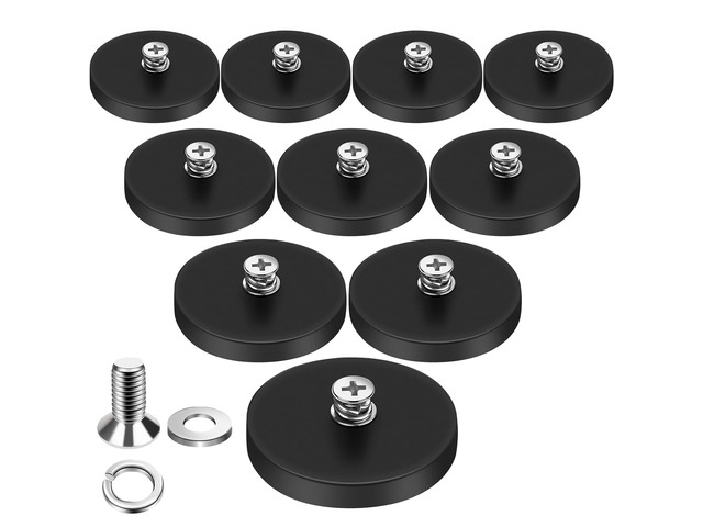 Rubber Coated Magnets, 10 Pack Magnetic Mount Base with M5 Studs Strong Round Magnetic License Plate Holder 30LBS Neodymium Magnet Threaded Heavy...
