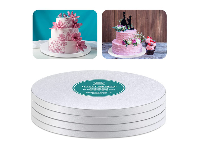 White Cake Drums Round 14 Inch Cake Boards with 1/2-Inch Thick Smooth Edges for Multi Tiered Birthday Wedding Party Cakes Drum Board