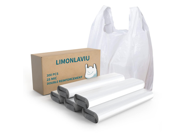 Plastic Bags - 300Pack (20 mic thickness) (11.5'x 6.5' x 21') with Handles - Small Business & Grocery Bags in Bulk - Unscented