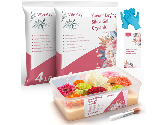 Silica Gel Flower Drying Crystals 8LBS, with Airtight Container Reusable Color Indicating Flower Drying Silica, DIY Wedding Bouquet Flower...