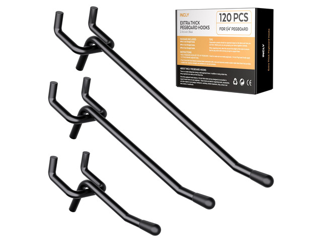 120 Pack 2/4/6 Inch Black Pegboard Hooks, 1/4' Heavy Duty Peg Board Shelving Hooks Accessories, Fit for 1/4' Pegboard, Garage, Crafts, Kitchen,...