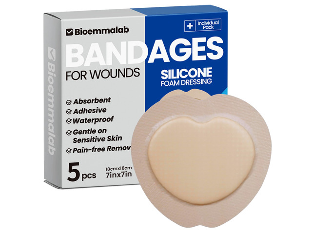 Large Waterproof Bandages 7X7 Silicone Foam Dressing Sensitive Skin, 5 PCS Wound Dressing, Adhesive Cohesive Pad with Border, First Aid,...