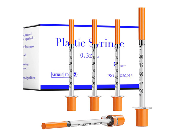 20 Pack U-100 0.3ml Lab Syringe, 31G 1/4 Inch (0,25 x 6mm) Disposable Syringes Supplies, Individually Wrapped