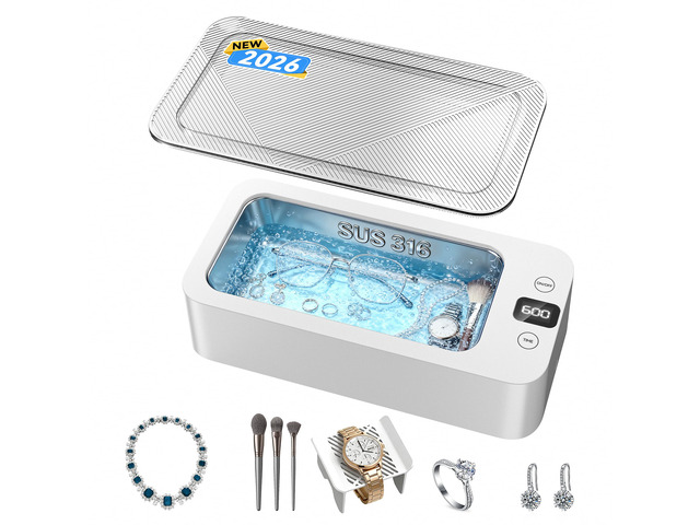 Ultrasonic Jewelry Cleaner, 50khz Professional Ultrasonic Cleaner Machine for Jewelry, Eyeglasses, Watches, Dentures,5 Time Modes,316 Stainless...