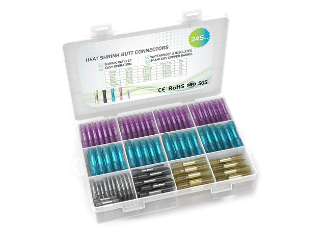 245PCS Heat Shrink Butt Wire Connectors 26-10 AWG, Insulated Waterproof Electrical Wire Connectors Automotive Marine Grade Wire Crimp Terminals...