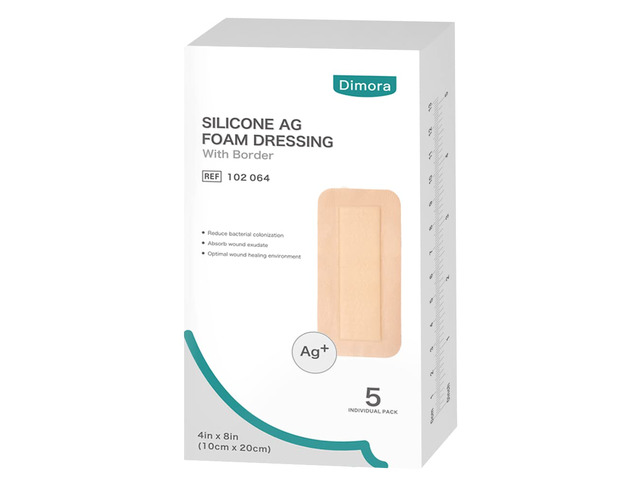 Ag Sliver Silicone Foam Dressing 4'x8' (5 Packs) Sliver Ag+ Sterile Post Surgical Wound Care Waterproof Breathable Ultra Absorbent Pads