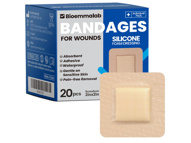 Large Waterproof Bandages 2x2 Silicone Foam Dressing Sensitive Skin, 20 PCS Wound Dressing, Adhesive Cohesive Pad with Border, First Aid,...