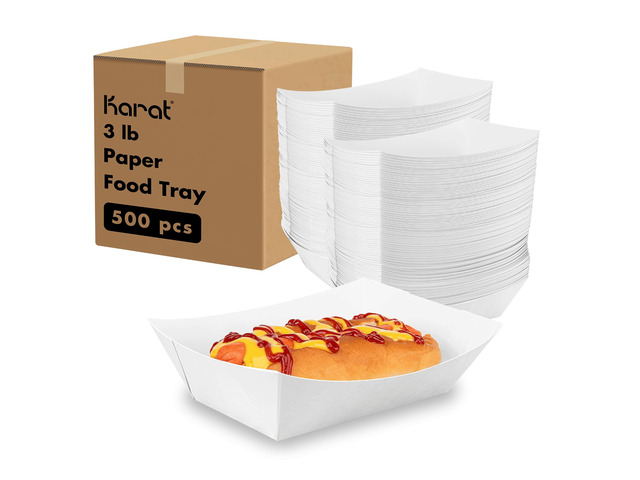 White Paper Food Trays [3 LB - 500 ct] Disposable Food Boats for Food Trucks, Nachos, Snacks Leak Resistant, Sturdy, PFAS-Free