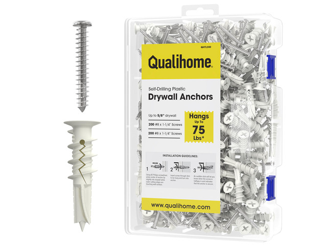 Drywall Anchors with Screws Self-Drilling Drywall Anchors, Anti-Spin Grip, No Pre-Drill Wall Anchor Kit, Strong & Reliable Hold, 200 Pack (400...
