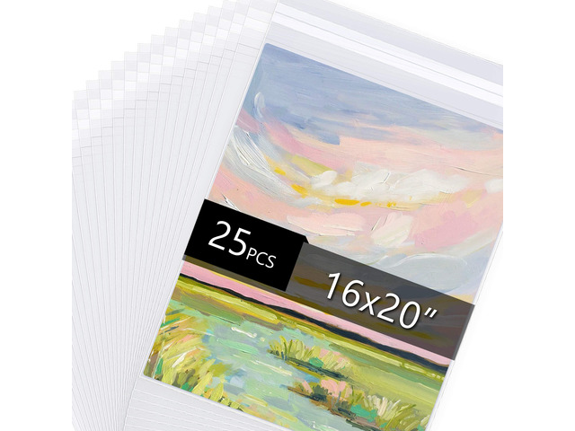 25 Pack Acid Free Crystal Sealed Clear Bags for 16x20 Art Prints, Photos 1.496mil (Single Side), 16 1/2 Inches by 20 1/2 Inches