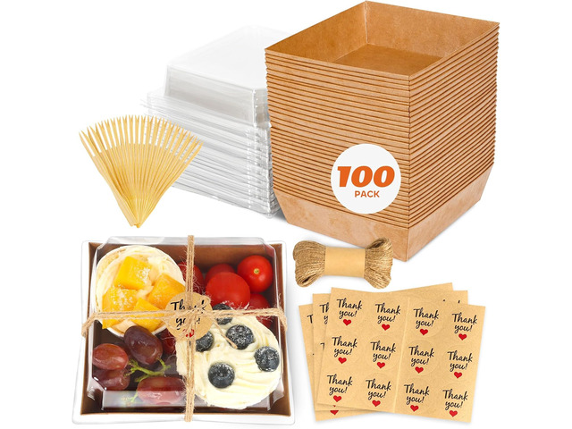 100Pcs Small Charcuterie Boxes with Clear Lid, Kraft Food Container Paper, Mini, Disposable, Charcuterie Boxes To Go, for Outdoors, Camping,...