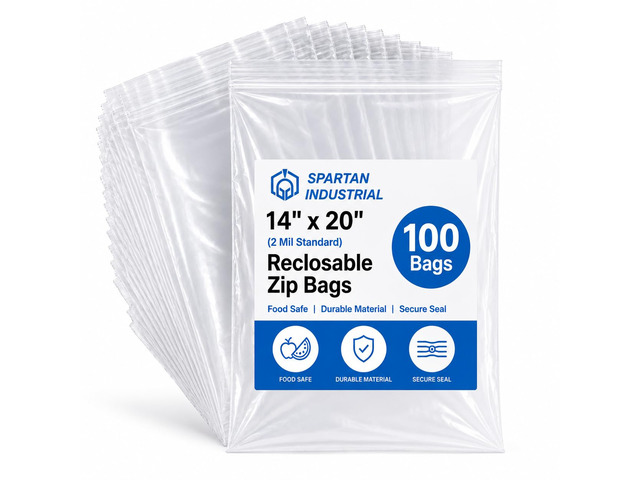 14 X 20 (100 Count) 2 Mil Clear Reclosable Zip Plastic Poly Bags with Resealable Lock Seal Zipper