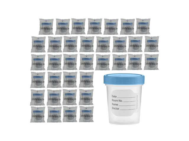 Sterile Specimen Cups 4 oz, Urine Collection Cups 35 Pack Individually bagged sterile cups with screw-on lids for urine collection, specimen...